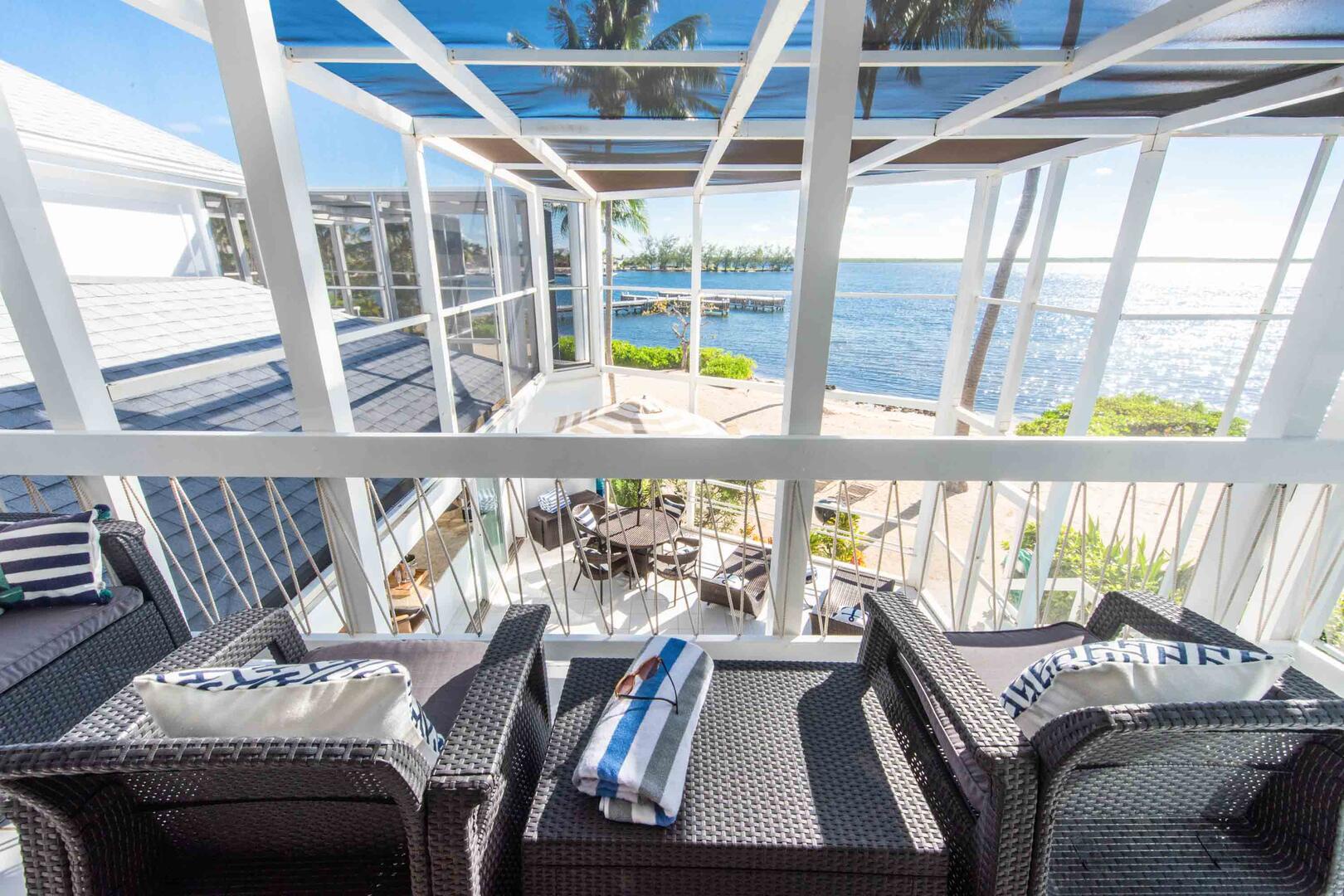 Furnished balcony with elevated views.