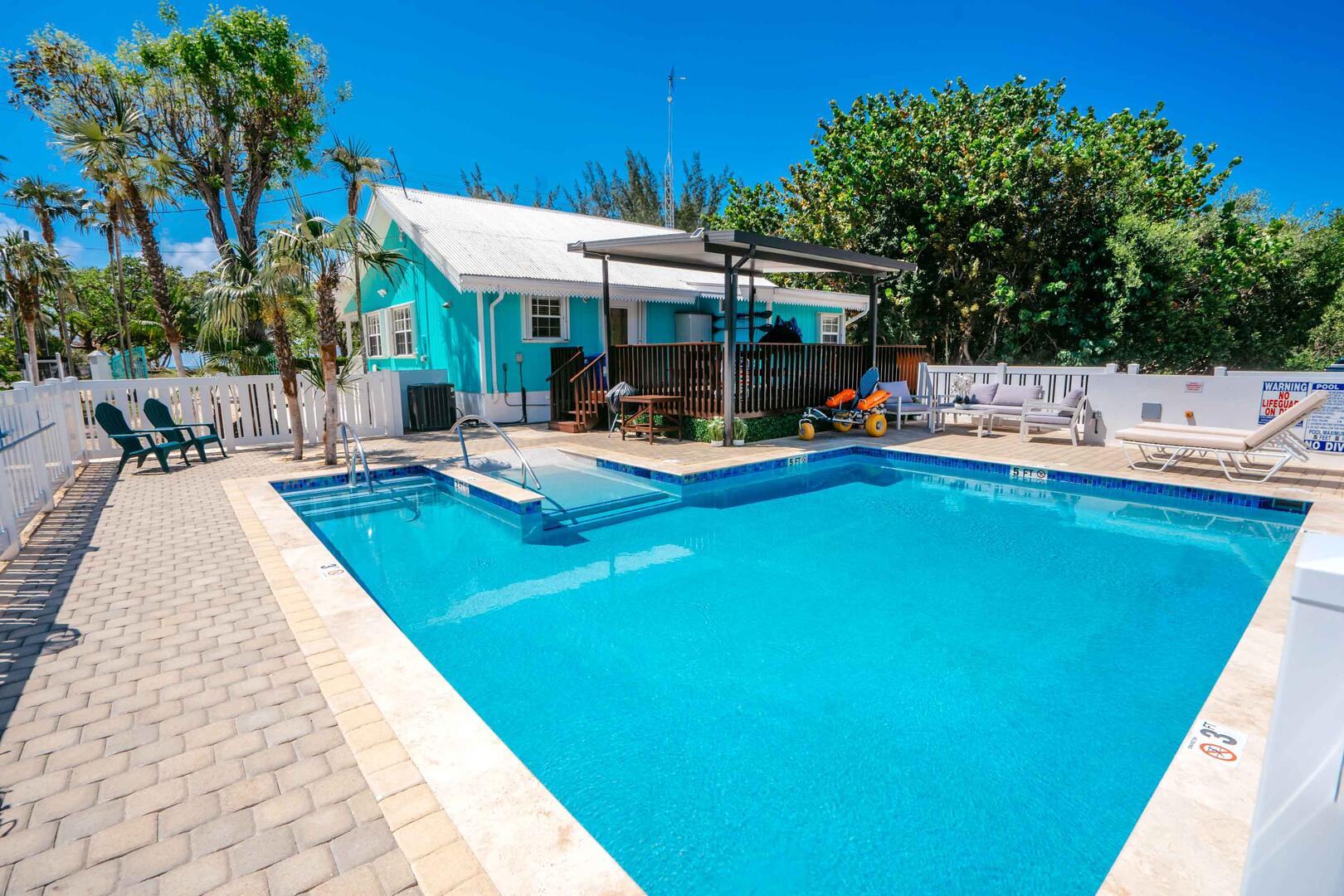 The newly installed freshwater pool will delight guests of all ages.