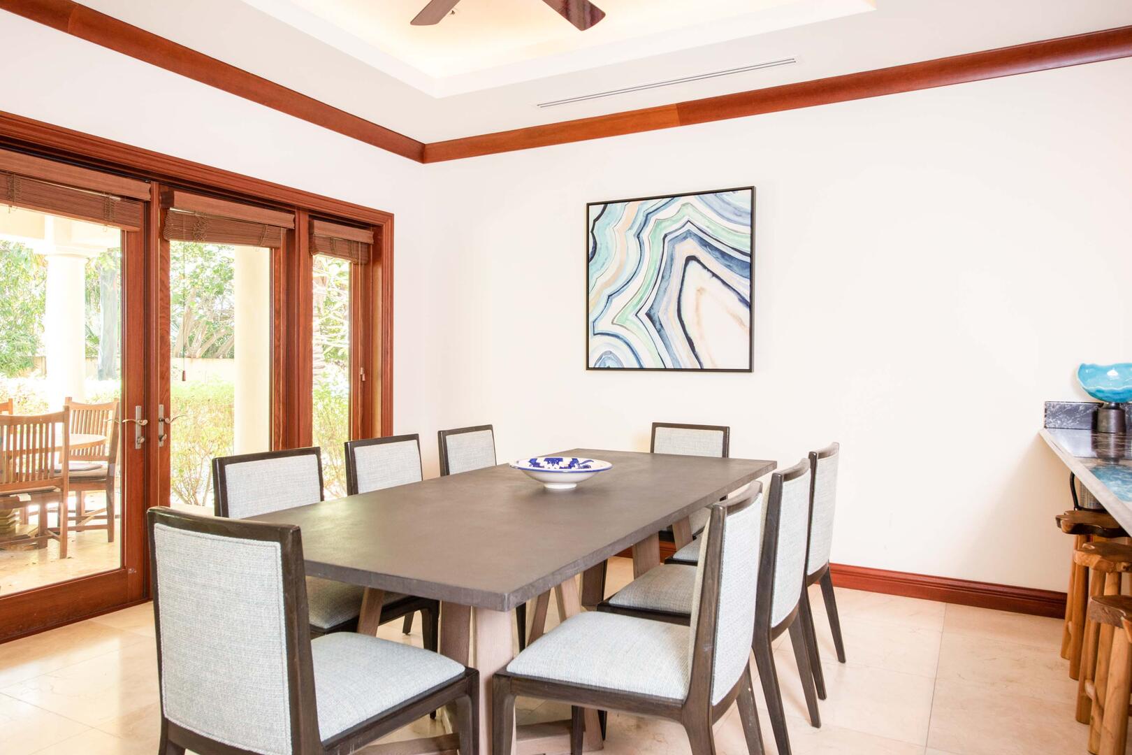 Dining area with seating for eight.