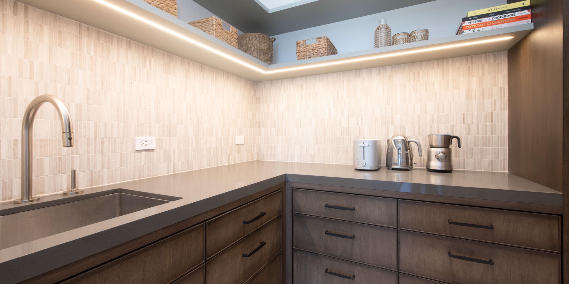 Large butler's pantry behind the kitchen perfect for a private chef to prep family-style dinners or champagne brunch service.