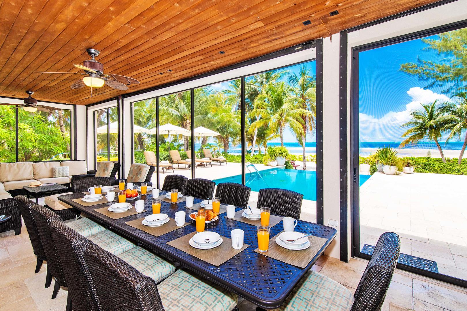 Dining with a view on the screened porch.