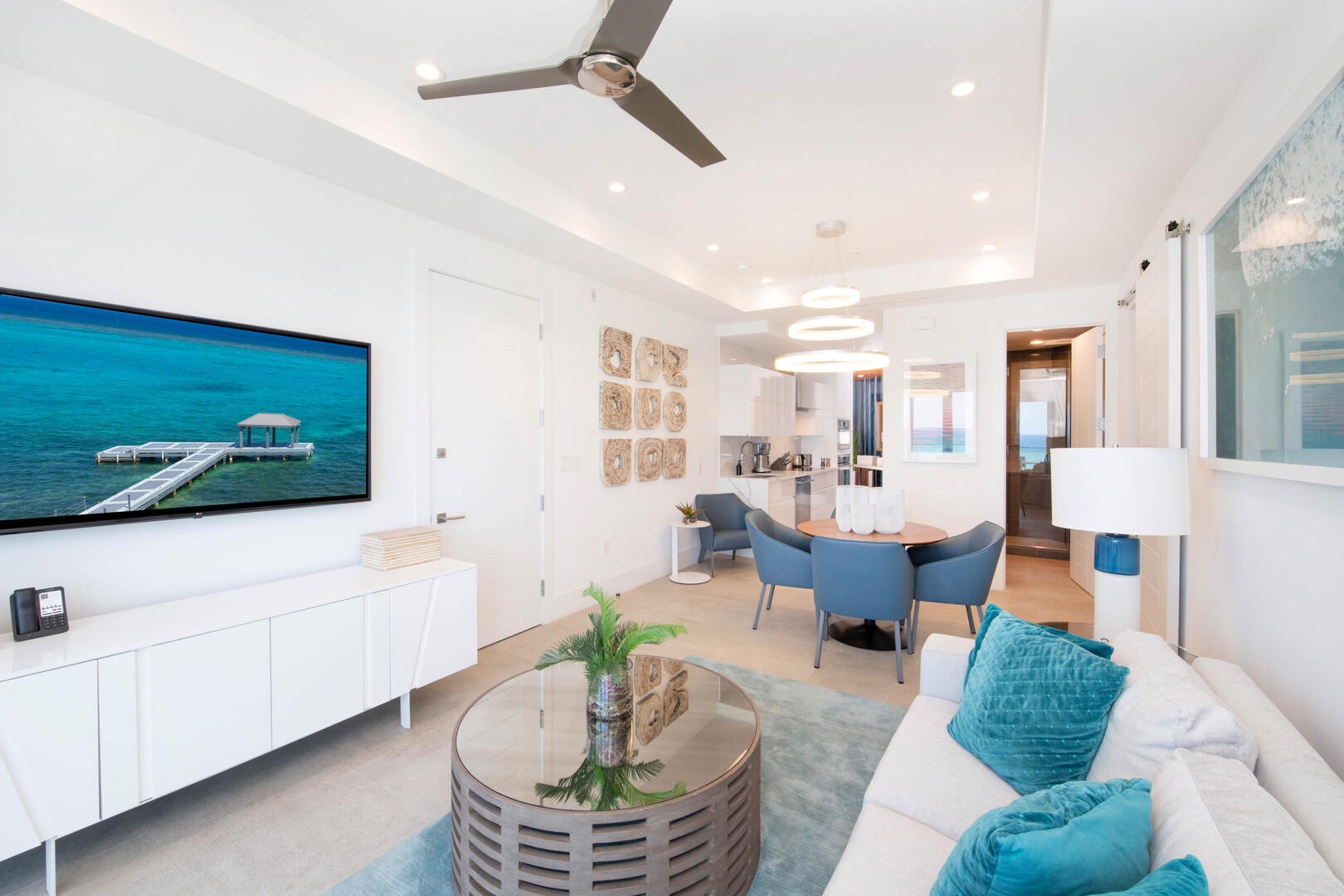 Living area with television.