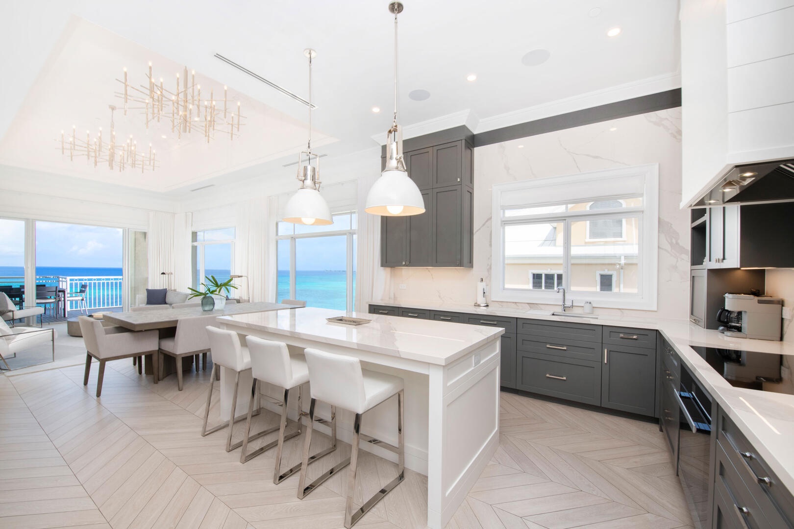 Gourmet kitchen with island seating.