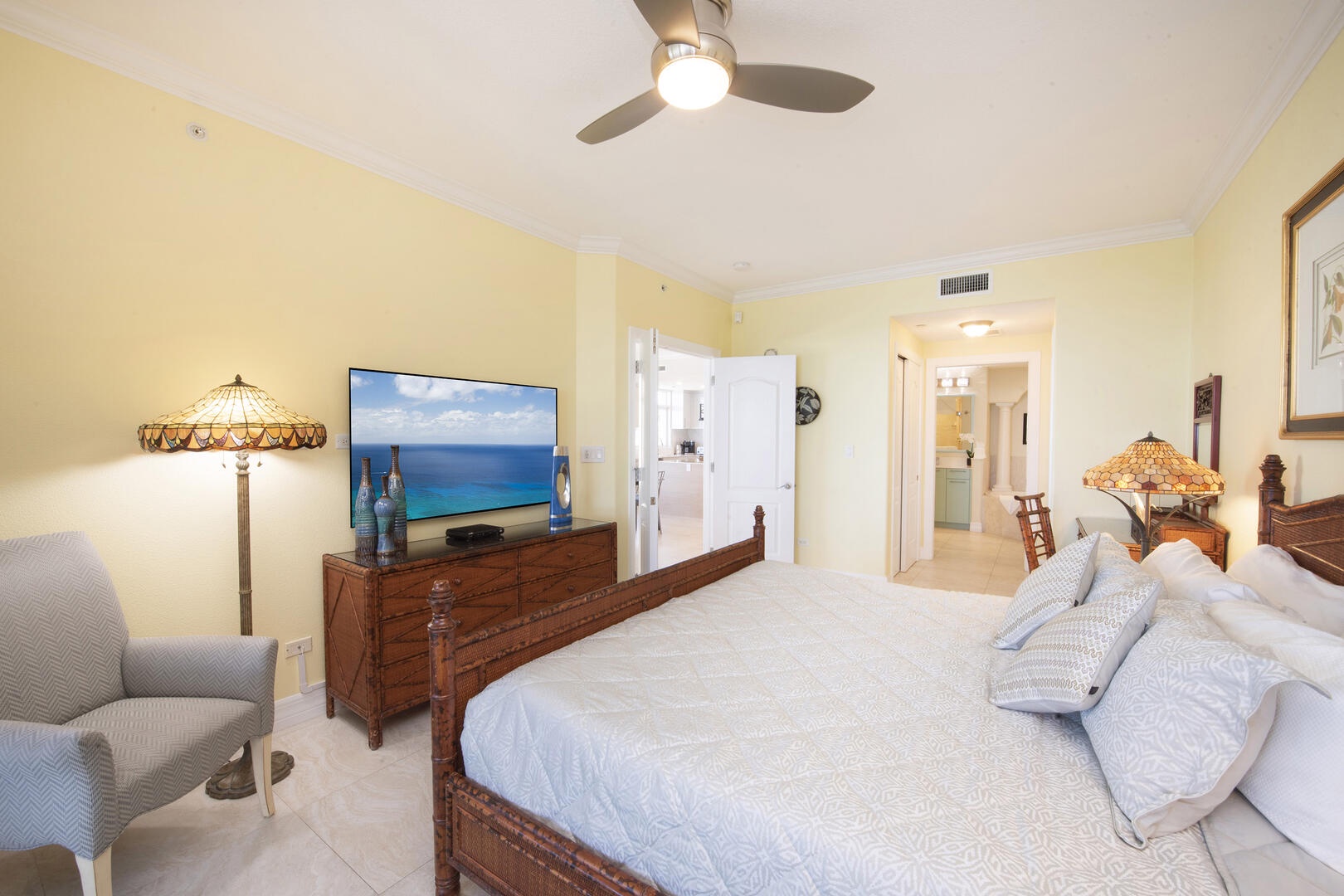 Primary suite with television.