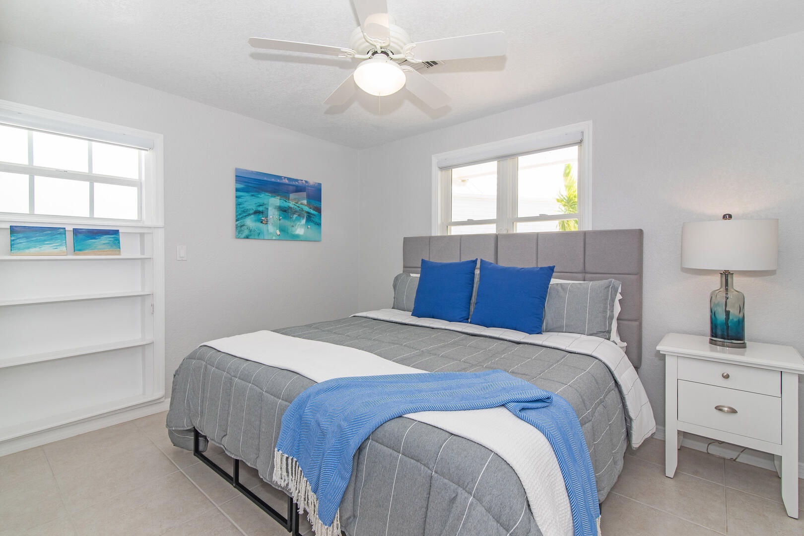 Guest Bedroom #1 comes furnished with two extra-large twin beds. Twin beds can be fitted into a king as shown here upon request only.