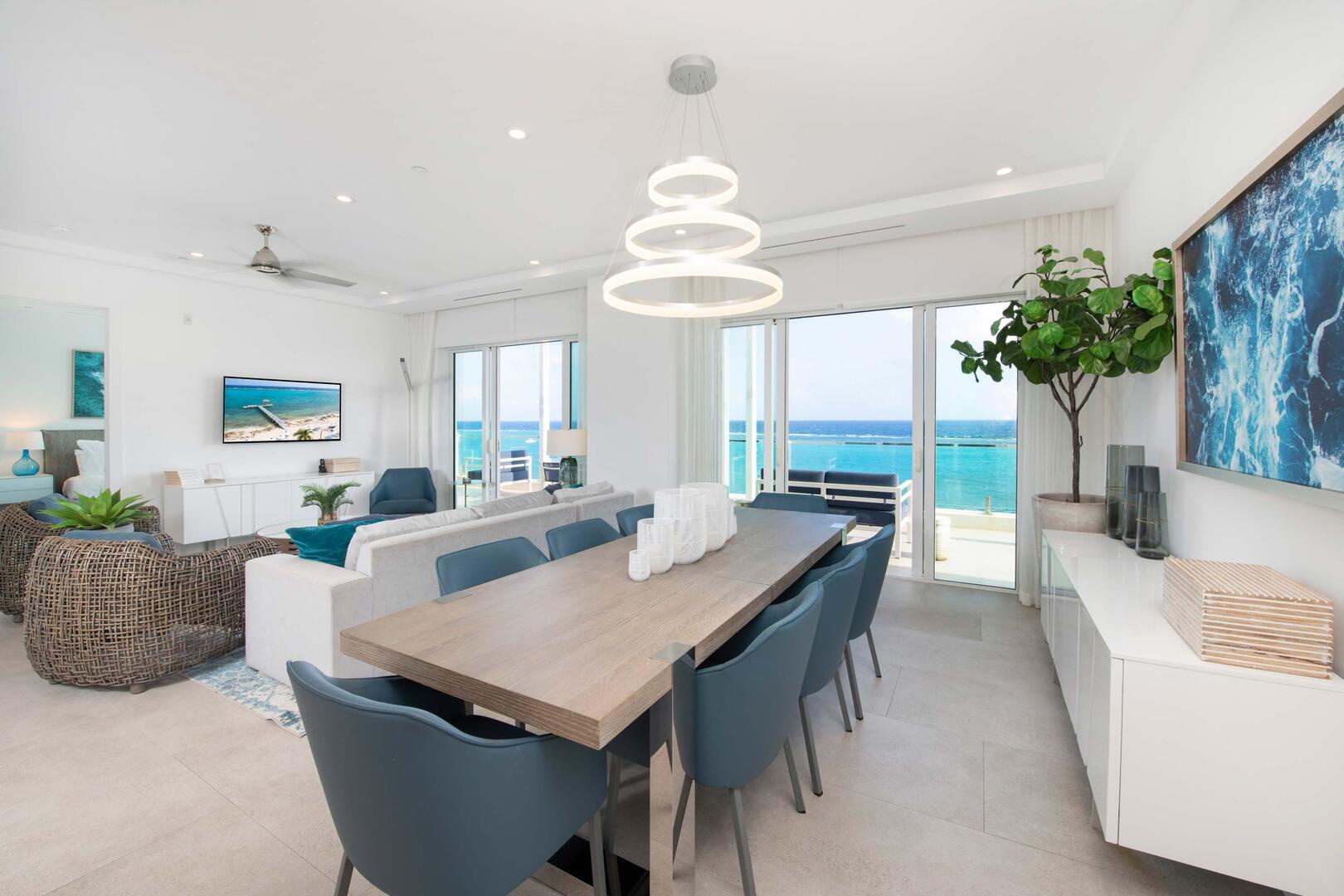 Dining area with dining table for 8.