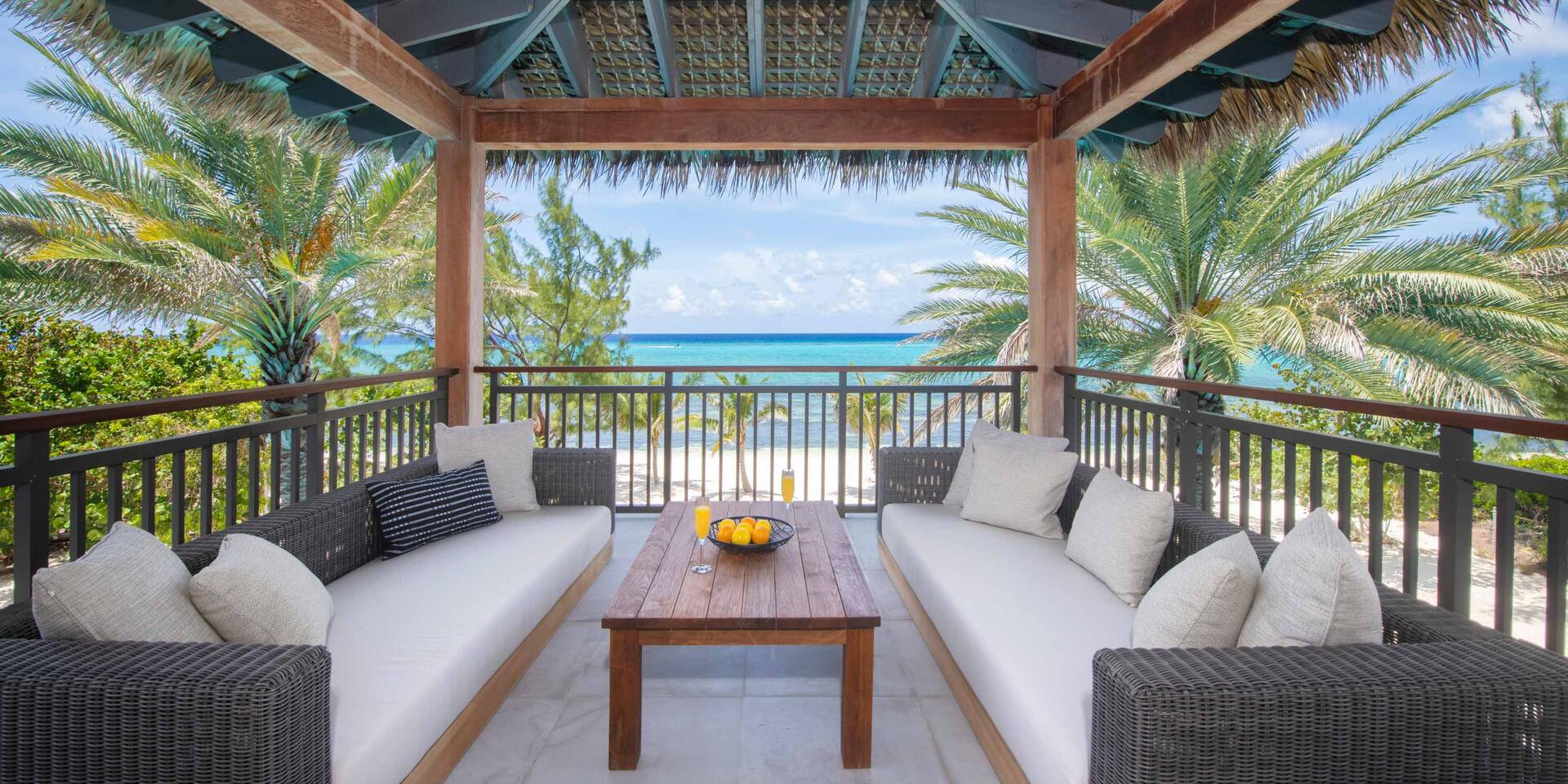 Perched over the pool is this birdcage tiki cabana providing elevated beachfront views.