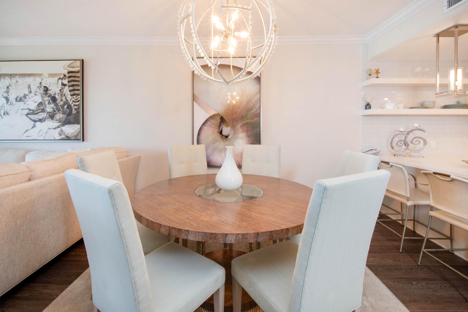 Dining area with dining room table seating 6.