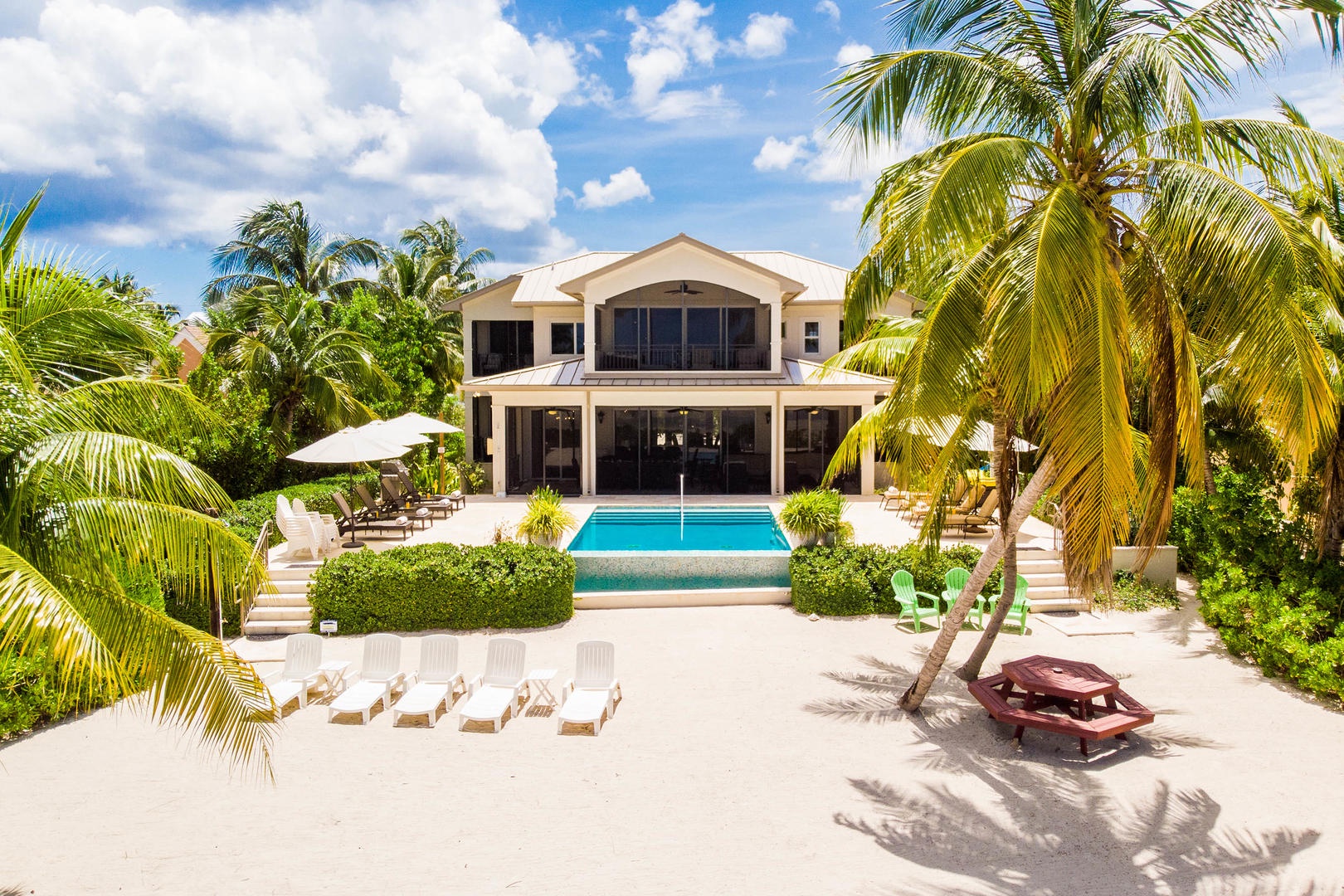 Rear view of the villa and pool deck.