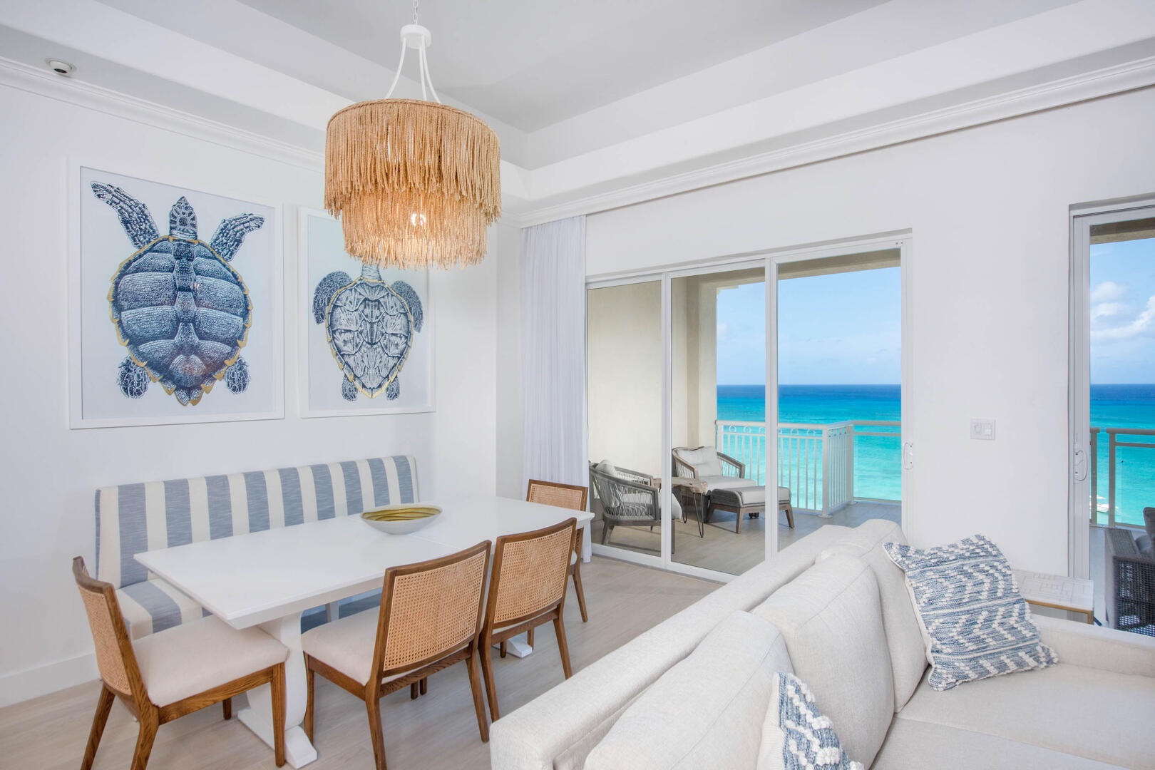 Formal dining area with plenty of seating.
