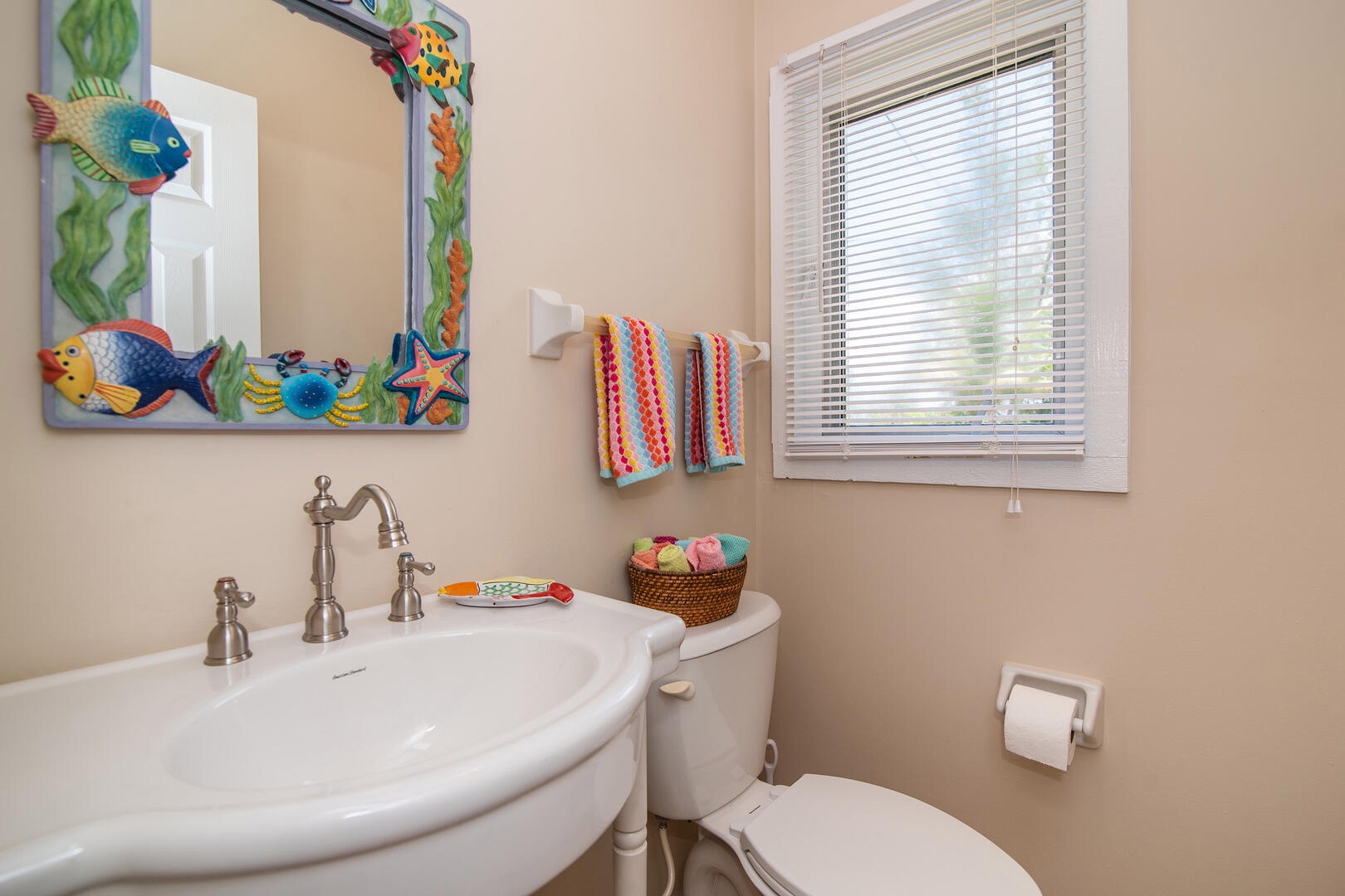 Powder room on lower level.
