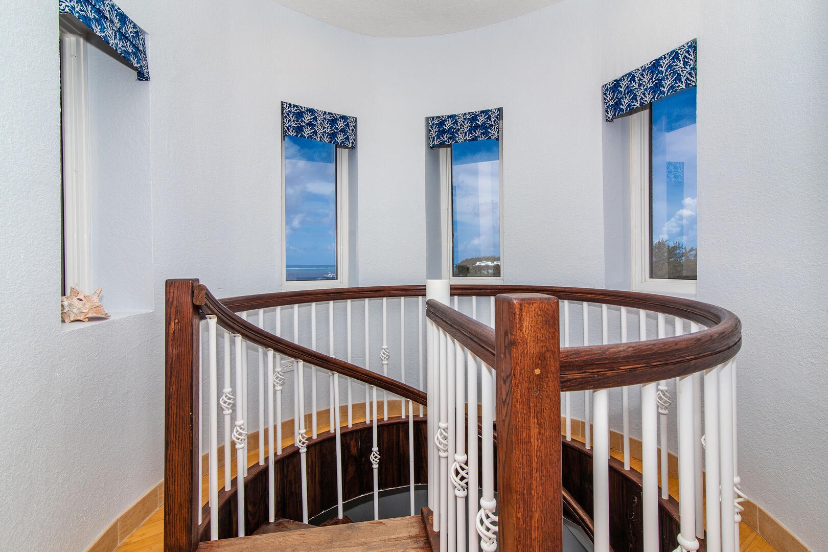 Top of the spiral staircase in the master suite.