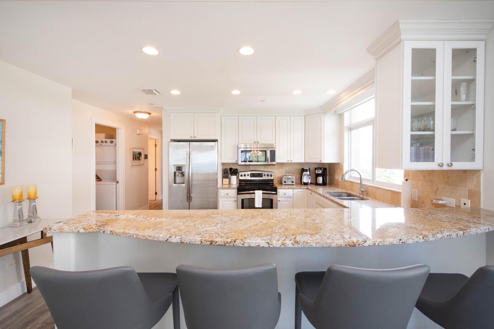 Kitchen island with seats for four.
