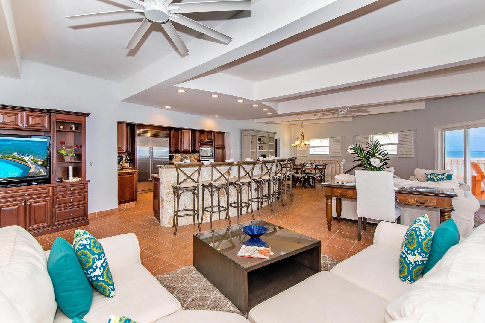 Wide angle view of the great room.