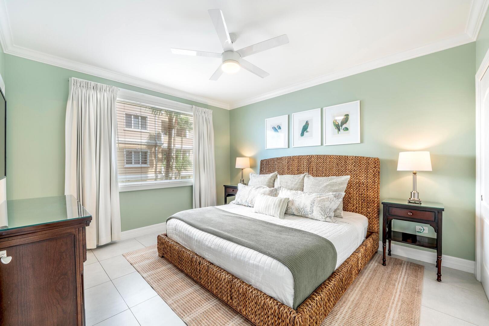 Bedroom 3 furnished with a queen bed and HD cable television.