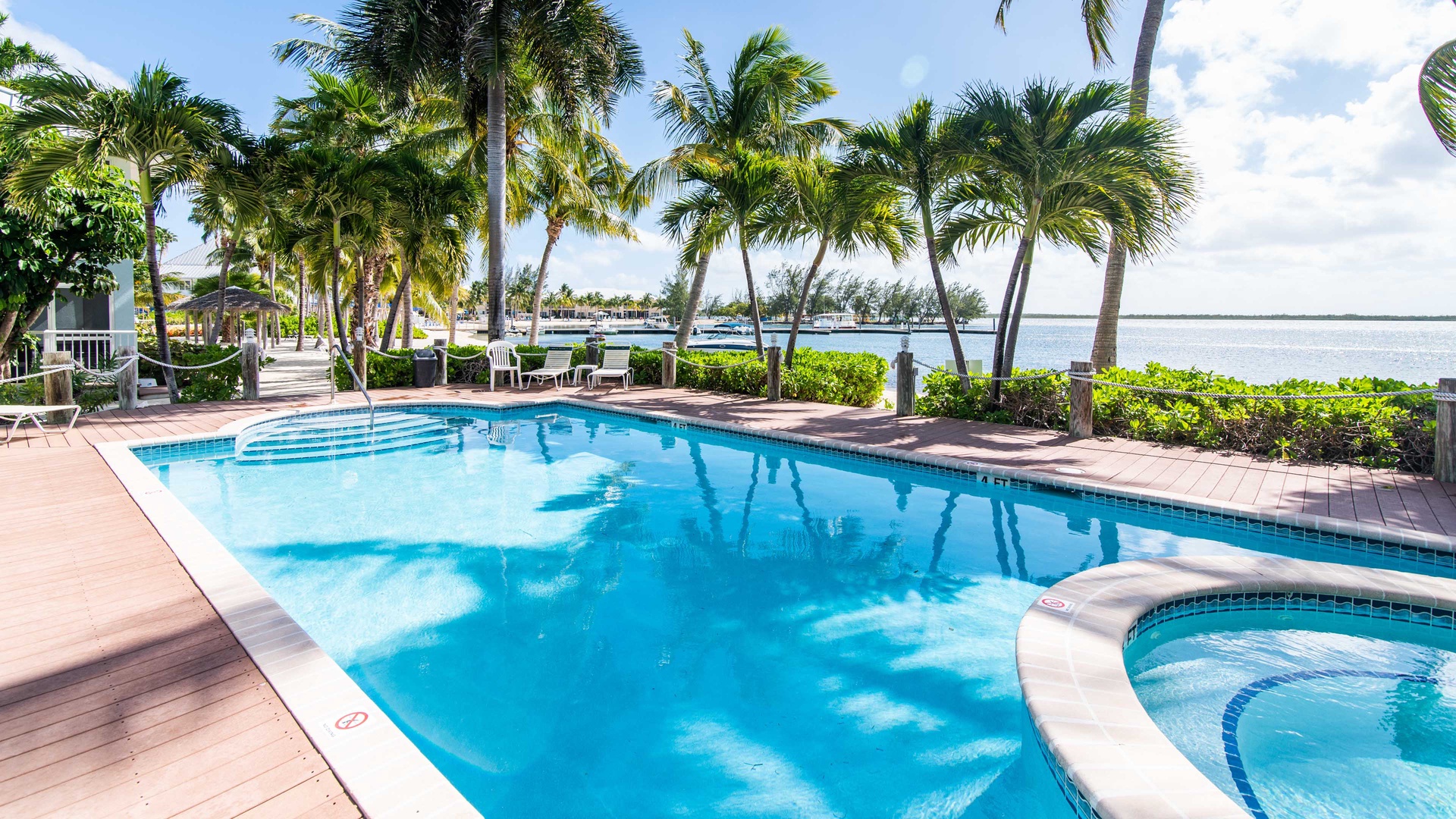 Community pool by the water.
