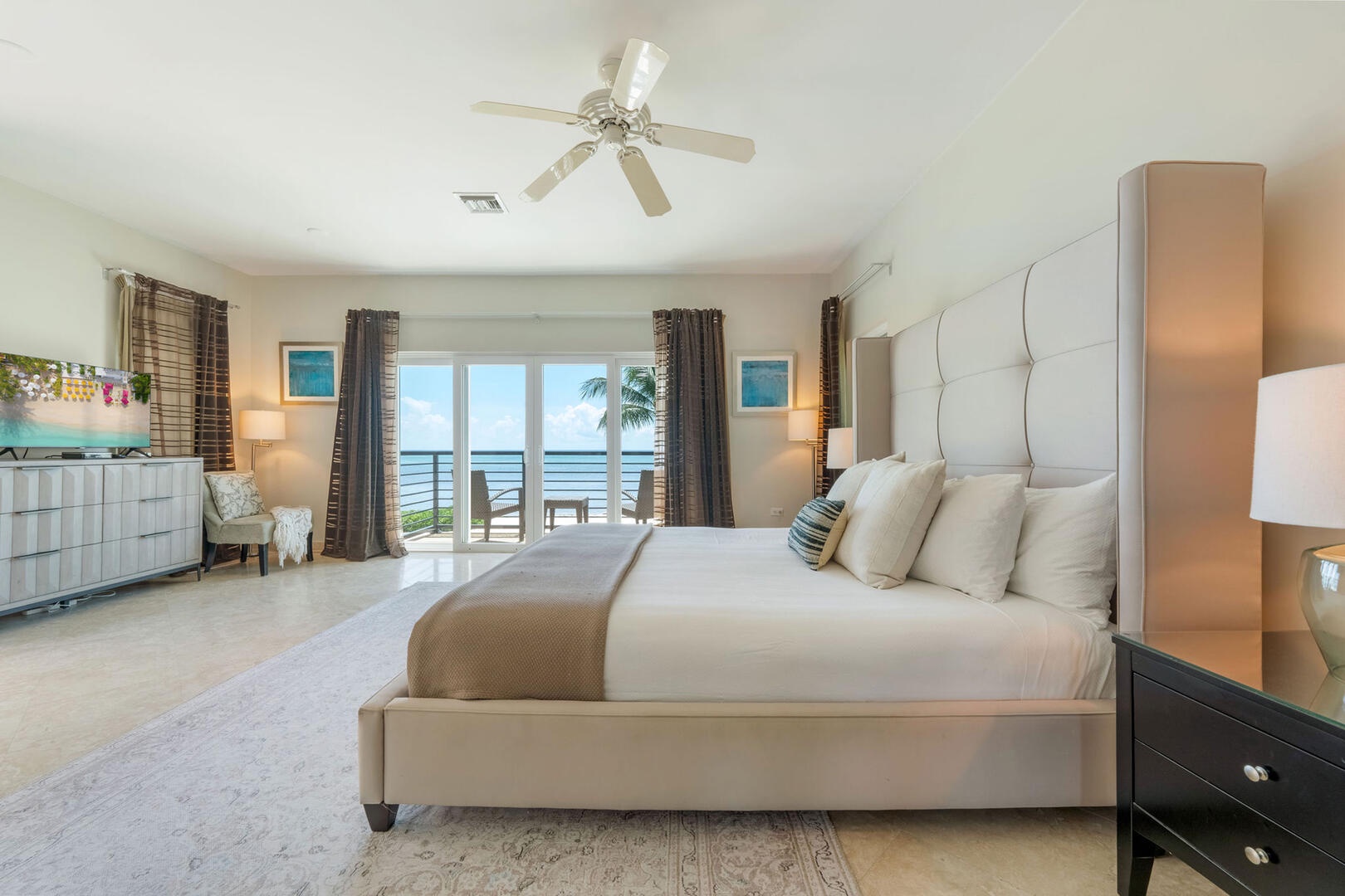 Television and ocean views from the West Primary Suite.
