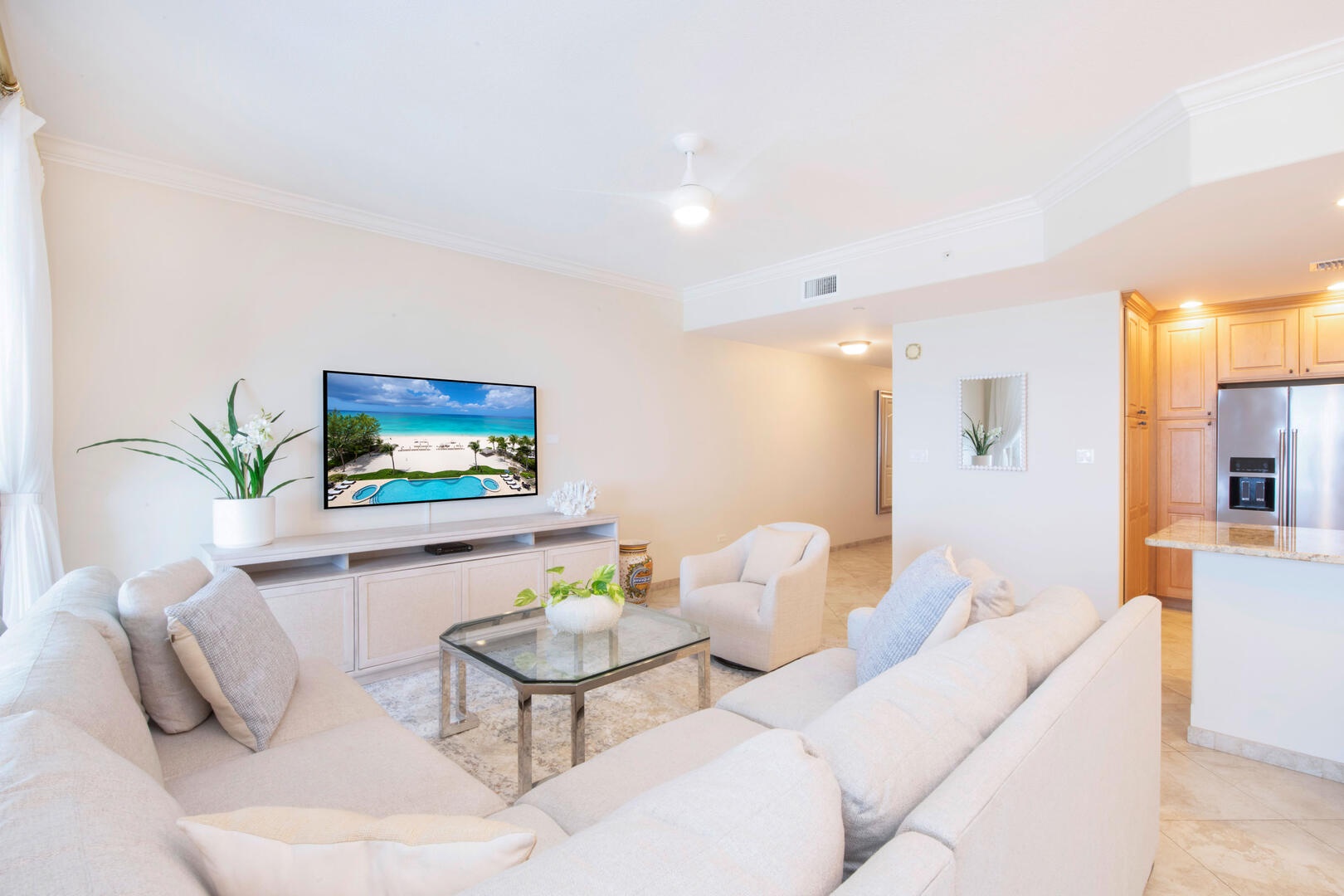 Living area with comfy sofa seating.