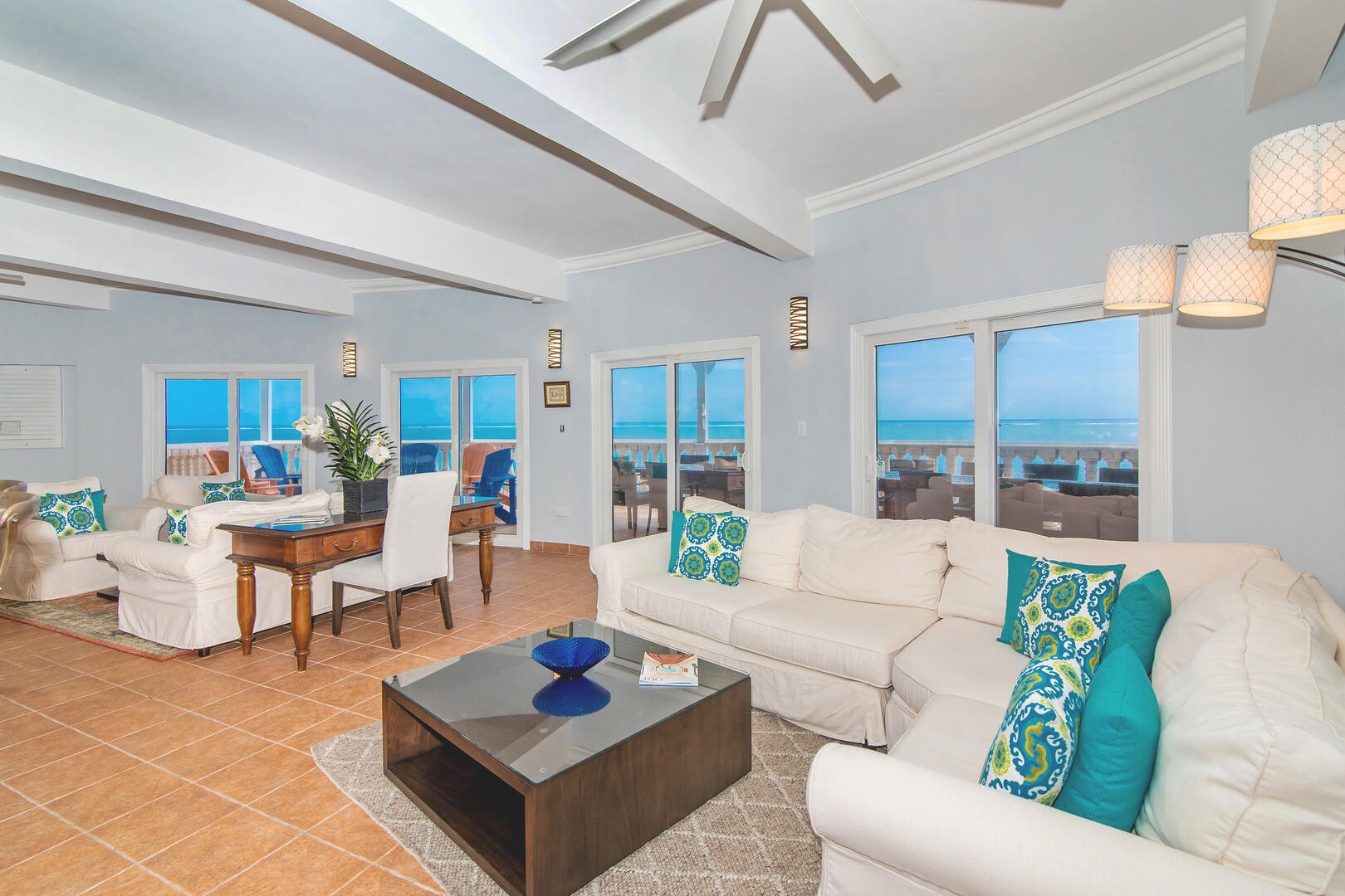 The great room features ocean views throughout along with a large oceanfront balcony.