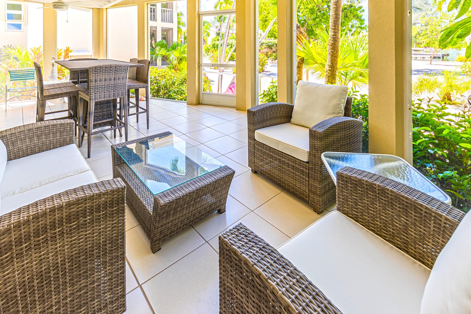 Patio seating on the screened lanai.