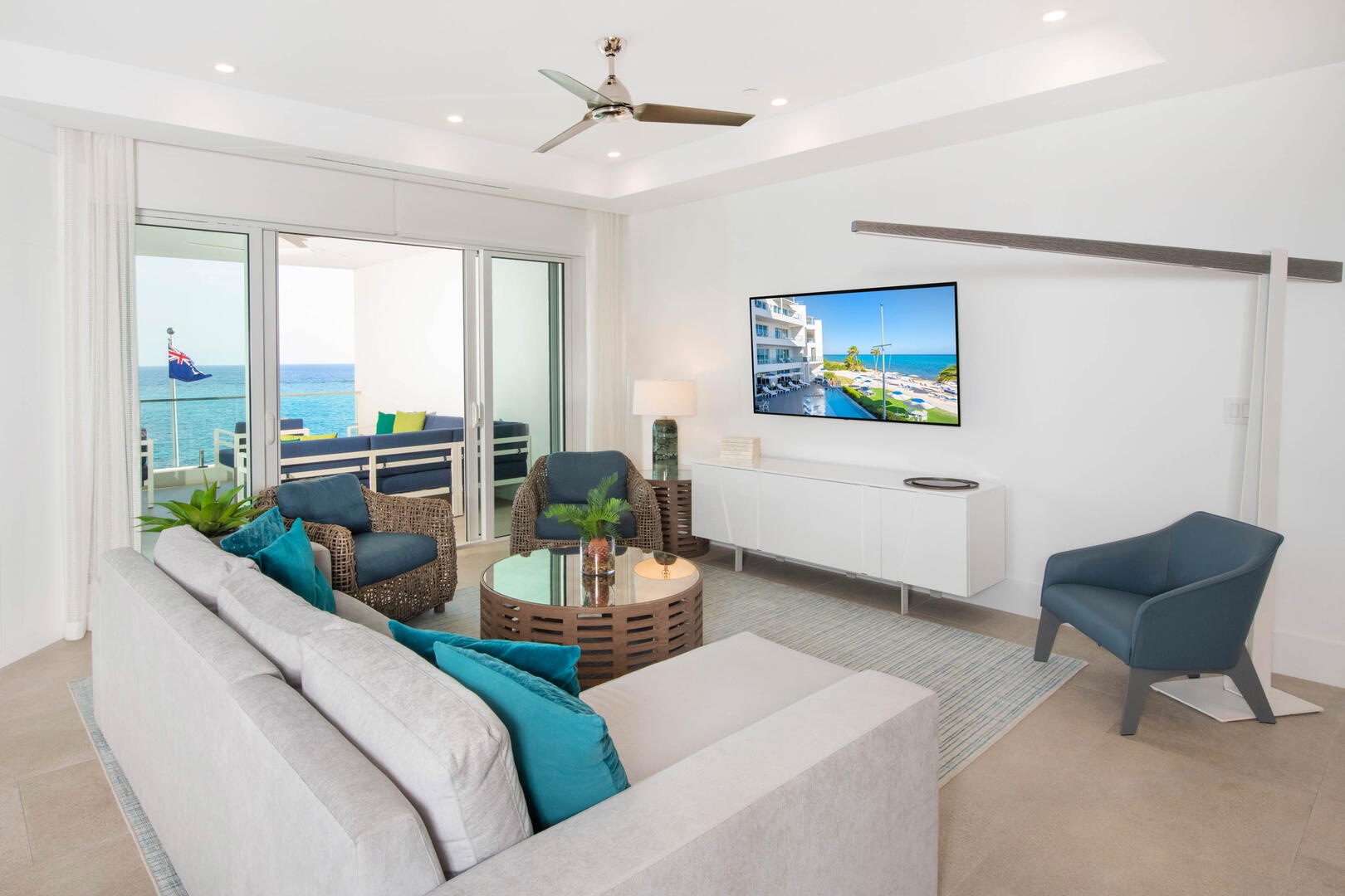 Living area with sectional sofa.