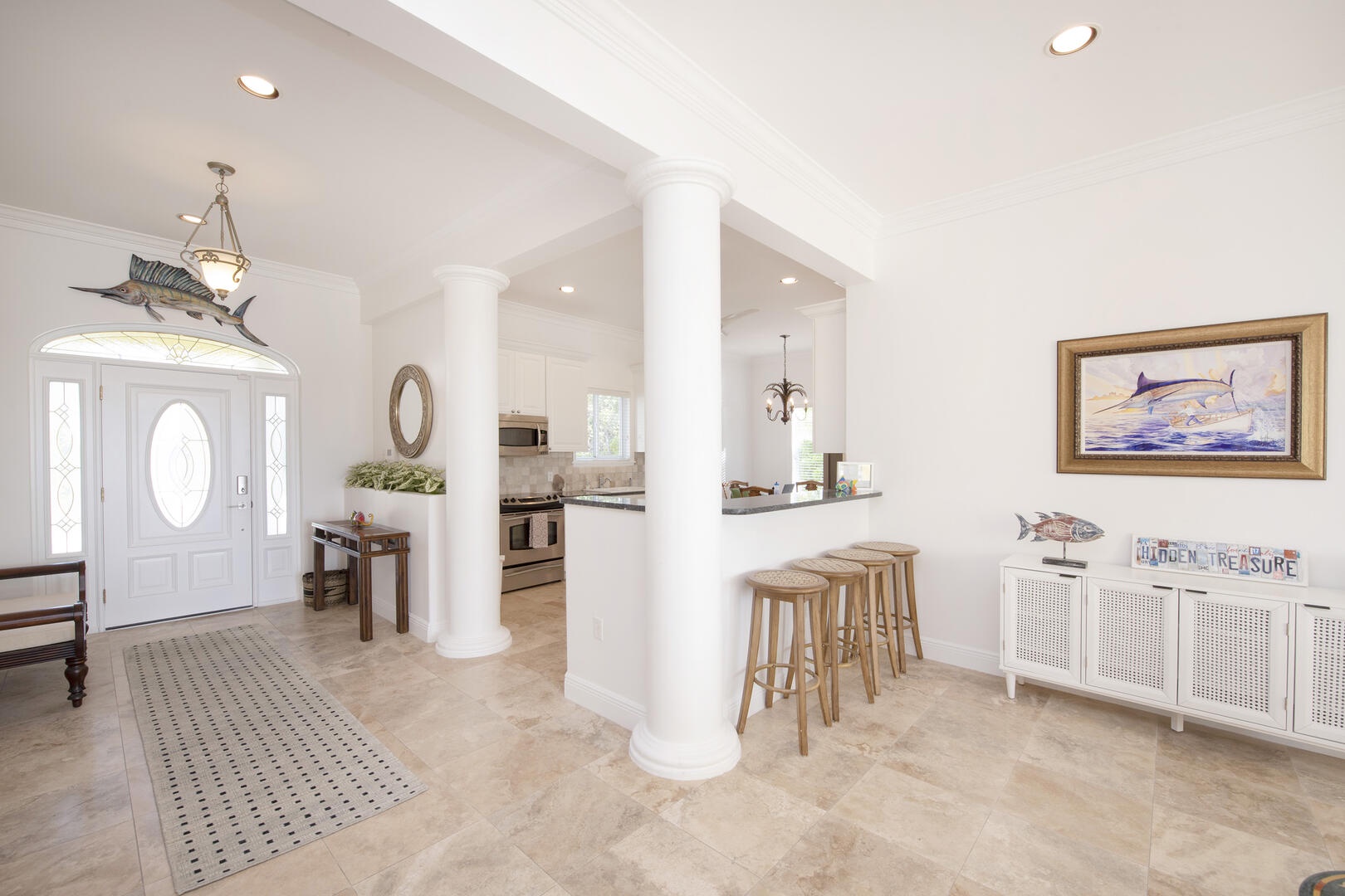 Entry foyer and kitchen.