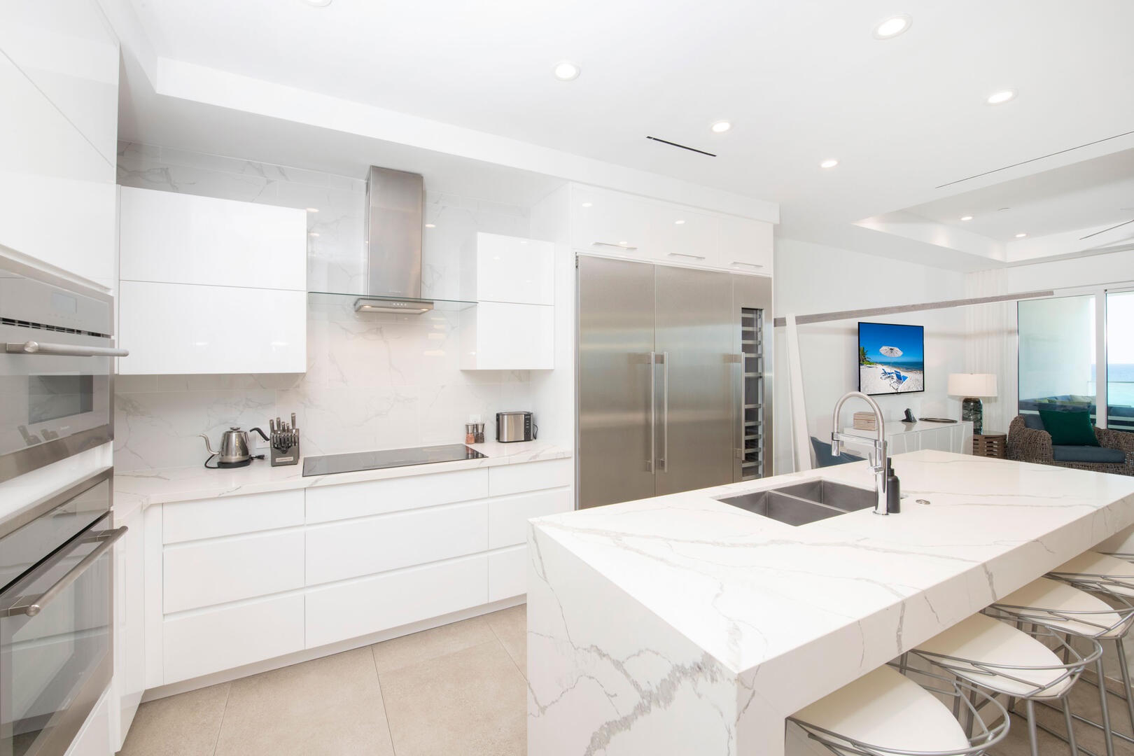 Kitchen island with seats for four.