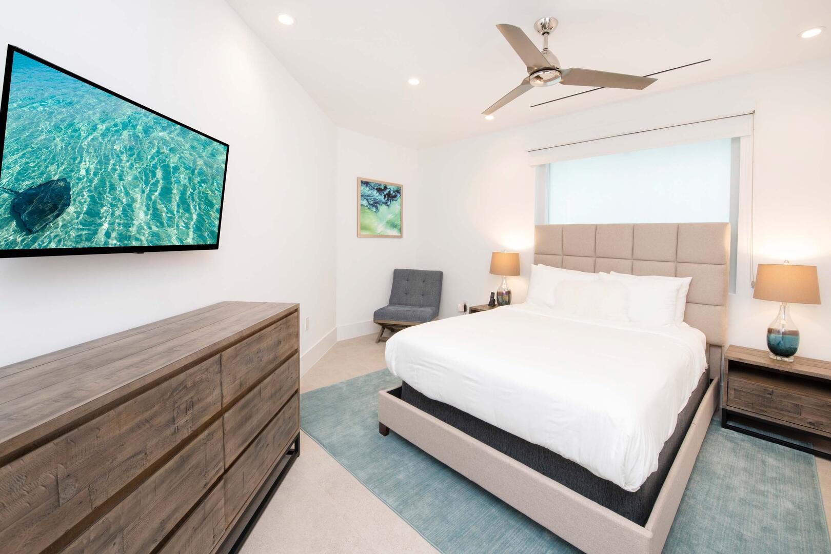 Guest Suite with queen bed and television.