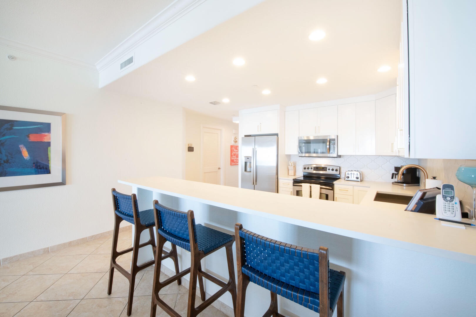 Kitchen island that seats three.