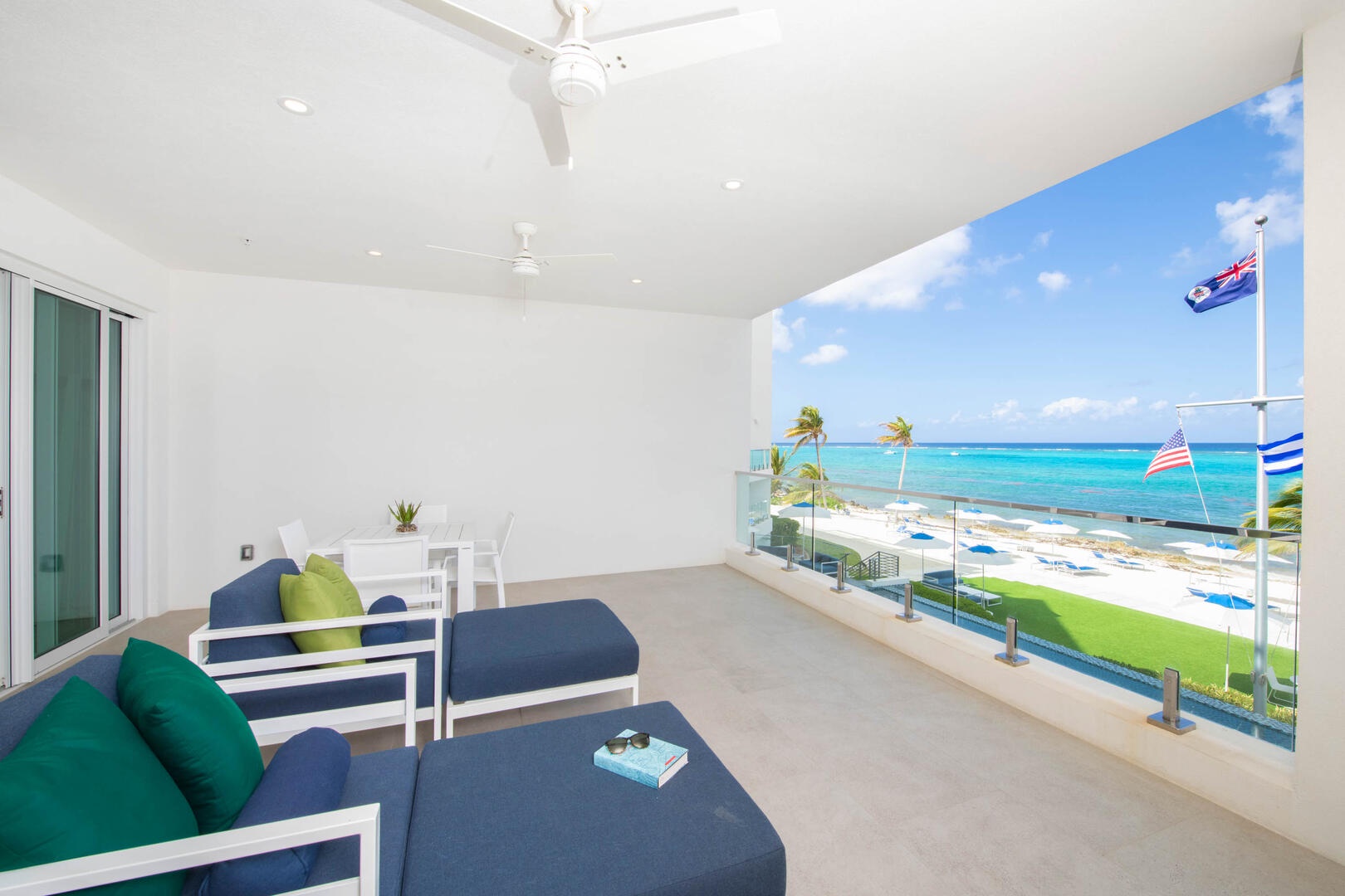 Private roofed balcony overlooking the oceanfront.