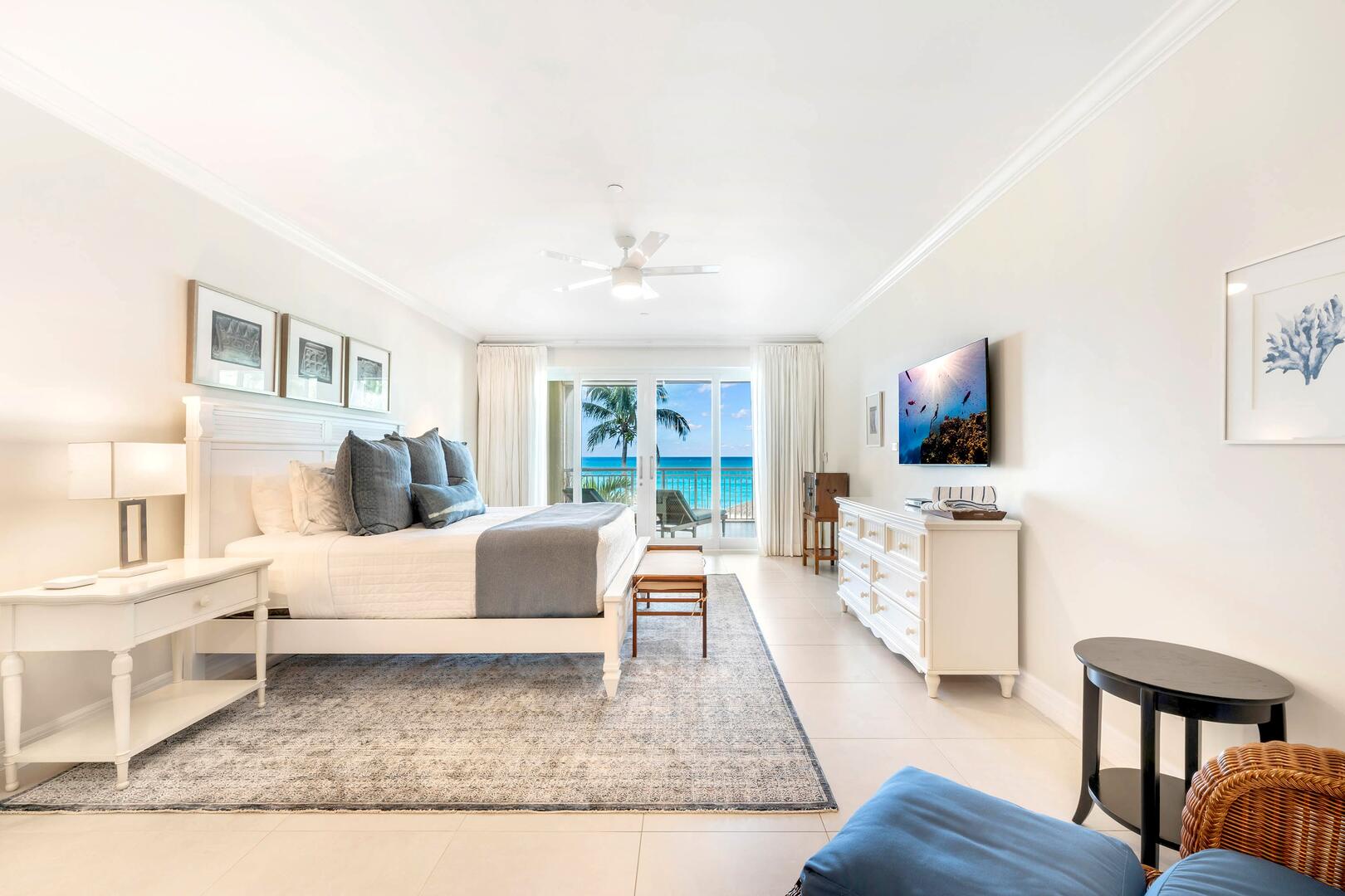 The primary suite is also equipped with an HD cable television.