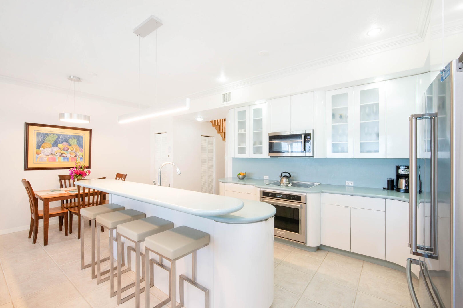 Modern appliances in kitchen.