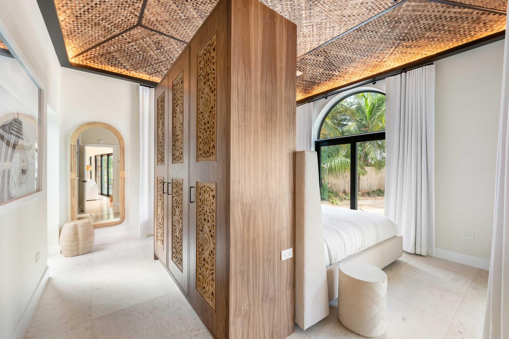 Access to the detached bathroom is thru the doorway on the left.