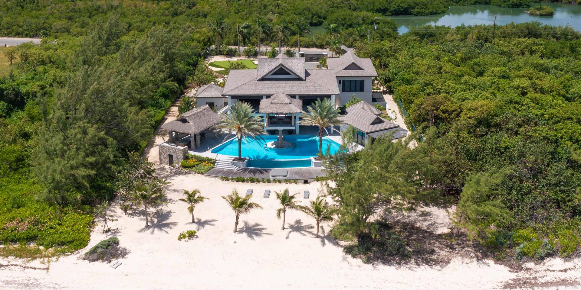 Aerial view of the estate's backyard.