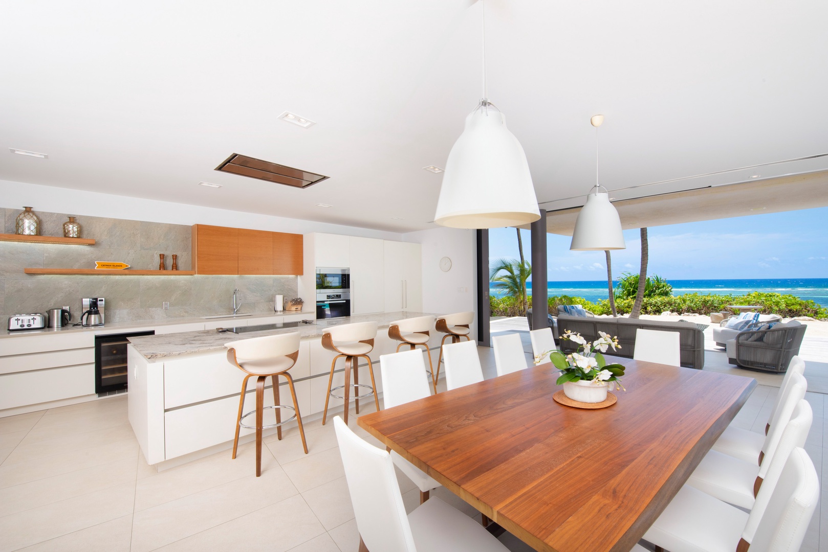 Large kitchen and dining area