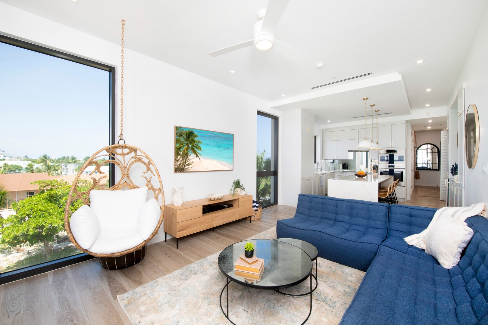 Oceanfront living room with living room swing