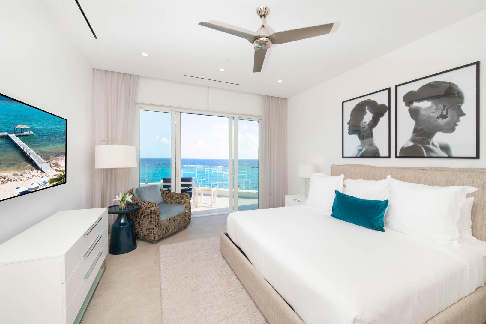 Primary Suite #2 with king bed, SmartTV, and ocean views.