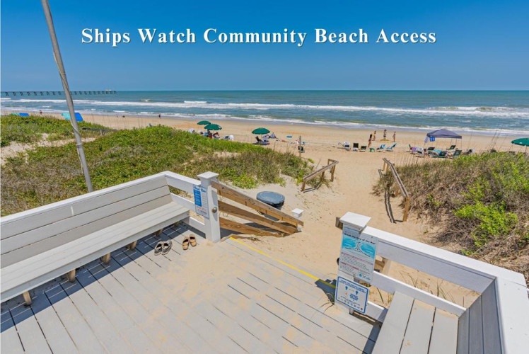 Ships Watch Community Beach Access offers sandy shores, gentle waves, and coastal dunes just steps from the property's beachfront location.