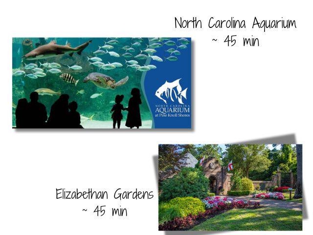 The North Carolina Aquarium and picturesque Elizabethan Gardens are both just 45 minutes away—perfect day trips to explore marine wonders or stroll through historic gardens during your stay.