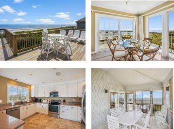 Sweeping coastal views frame your stay—from the expansive deck to the bright sunroom and chef-ready kitchen. Relax in wicker chairs overlooking endless ocean horizons.