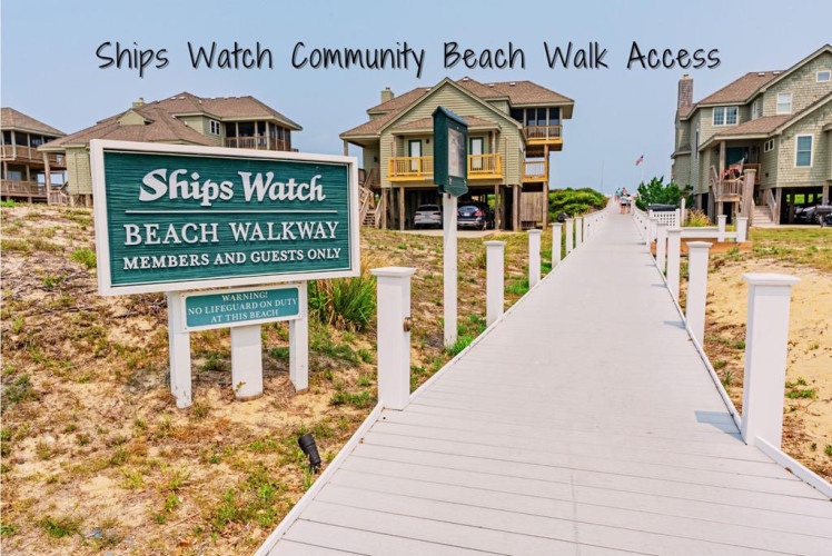 Private boardwalk leading to the Ships Watch Community Beach, offering members and guests exclusive access to the sandy shores and coastal beauty just steps from your vacation home.