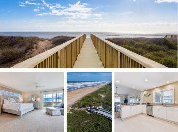 Beachfront property featuring direct access boardwalk, spacious rooms with ocean views, modern kitchen, and coastal surroundings perfect for your seaside retreat.