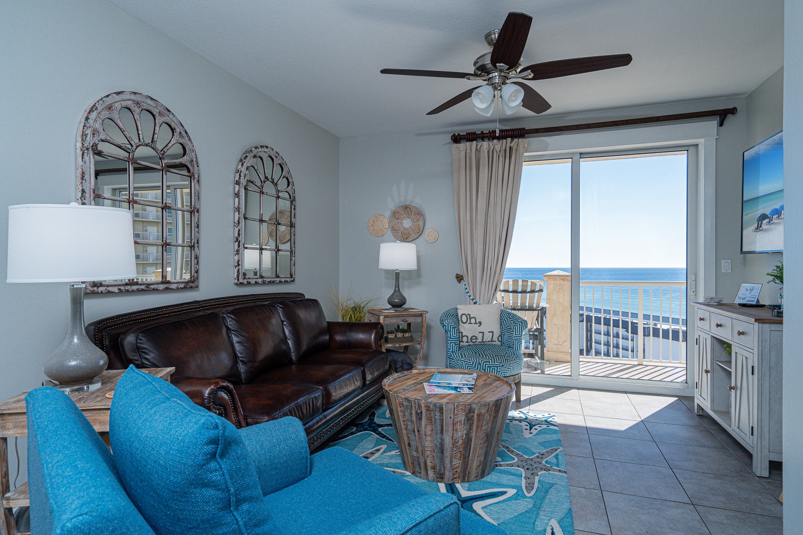 Coastal comfort meets modern elegance in the beach-inspired living room
