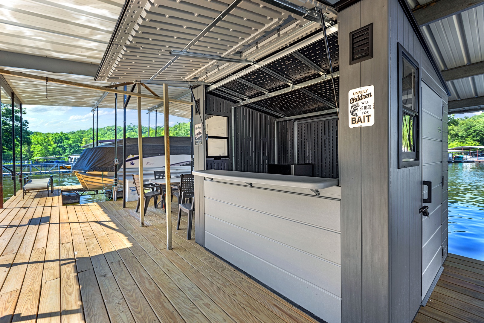 Dock bar with small refrigerator!