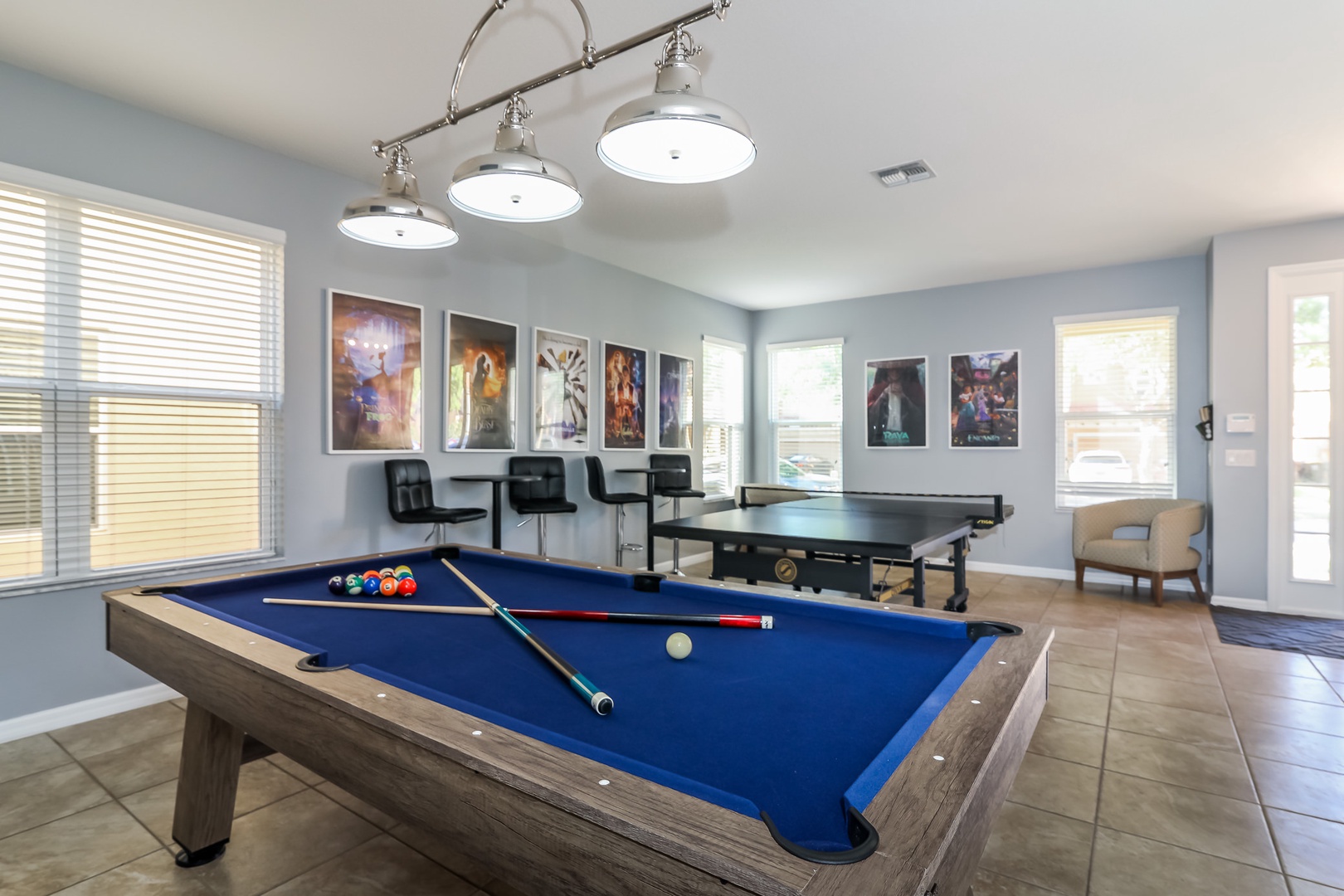 Indoor game room pool table