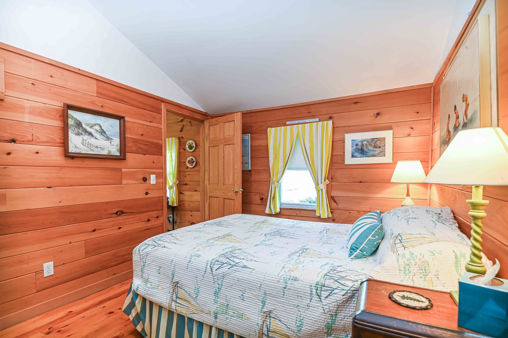 Highlighting the natural textures and serene vibes of the wooden bedroom