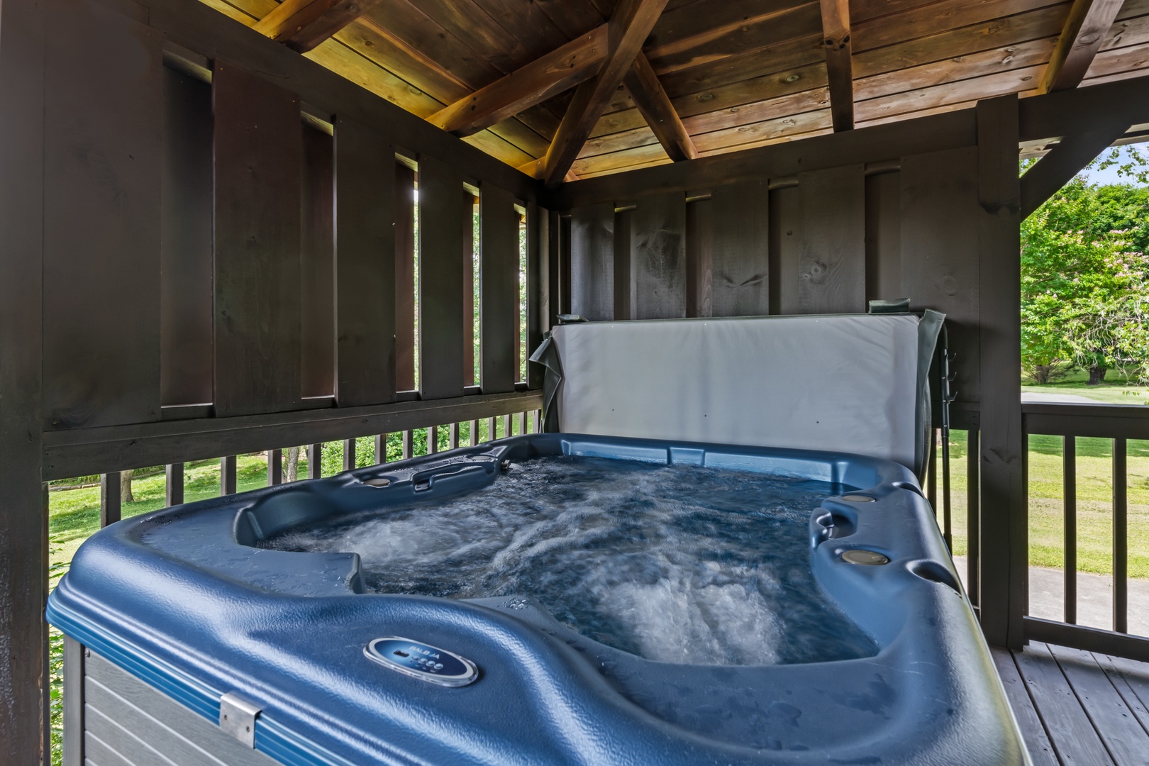 Bask in bubbling bliss in the private hot tub