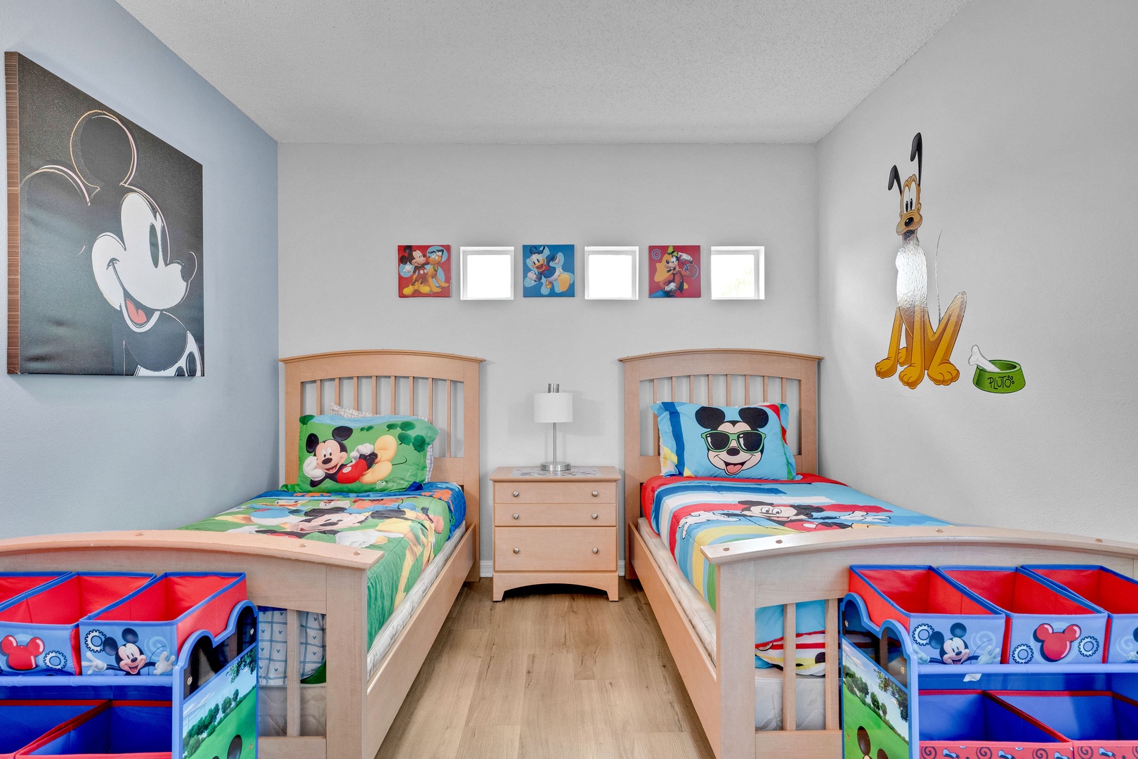 Enjoy a fun-filled stay in this charming Disney-themed bedroom perfect for kids!