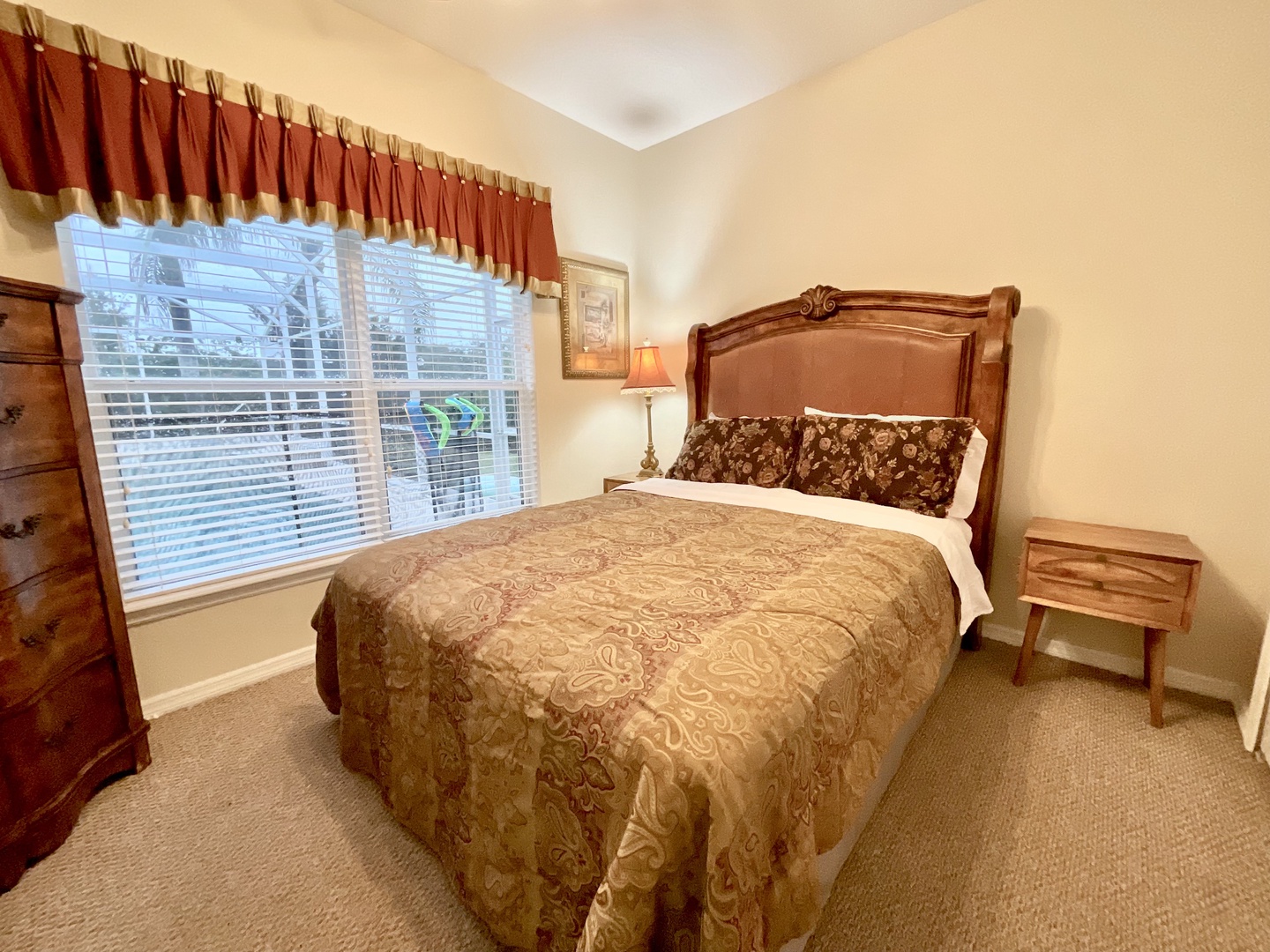 Enjoy the 1st floor bedroom’s cozy queen bed & smart TV on quiet afternoons