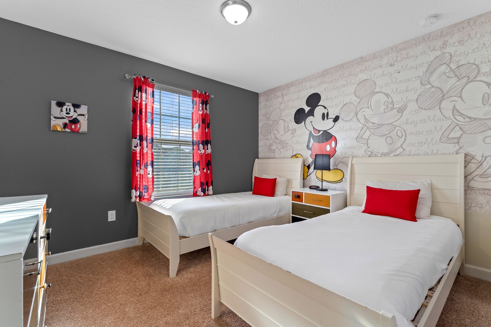 Bedroom 5 Mickey Mouse themed with 2 twin beds and TV